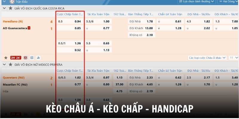 Kèo châu Á với nhiều tỷ lệ cược được cung cấp khác nhau